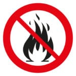 Symbol för eldningsförbud med eld och förbudsskylt